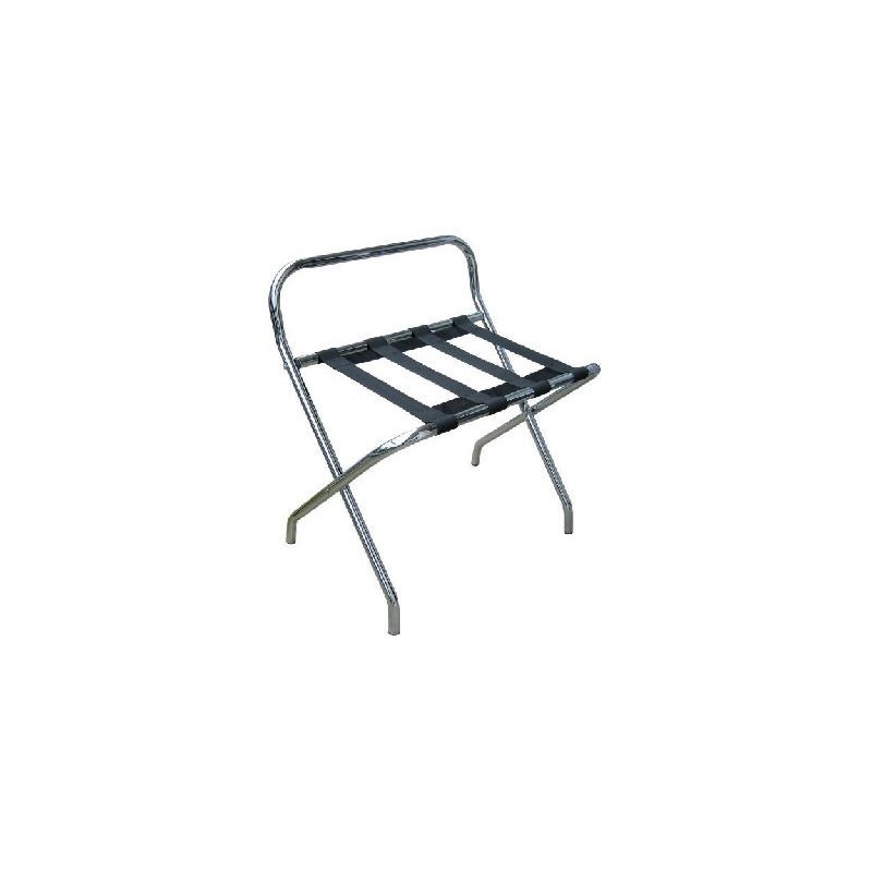 Metallic chrome luggage rack with back