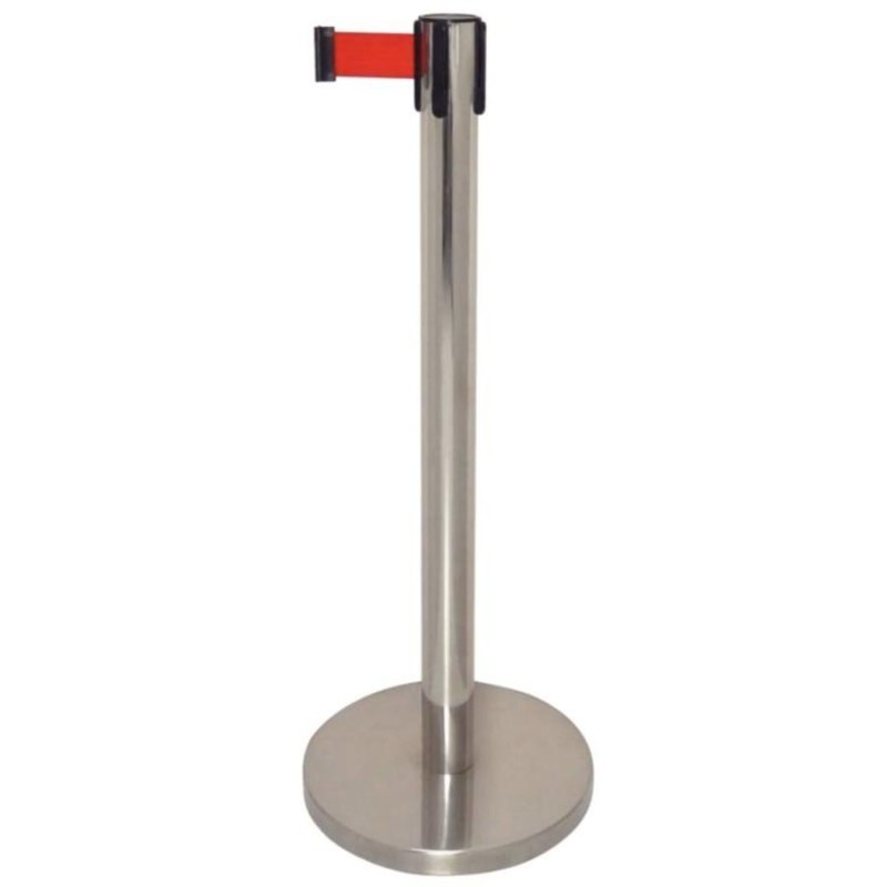 Barrier post silver, retractable red belt