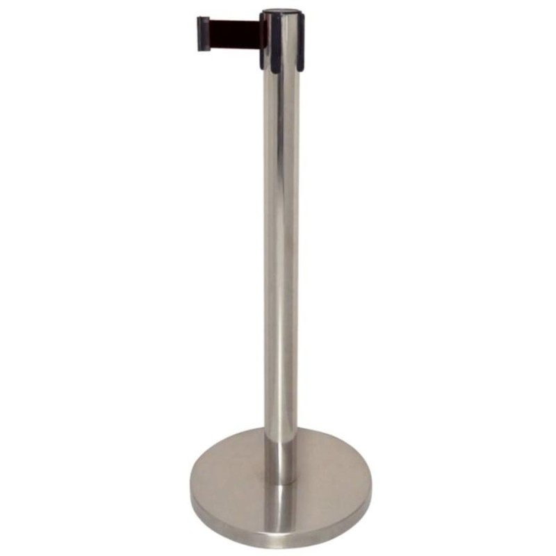 Barrier post silver, retractable black belt